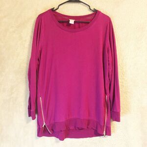 Chicos 2 Zenergy Dark Pink Lightweight Sweatshirt Zip Detail Long Sleeve Large